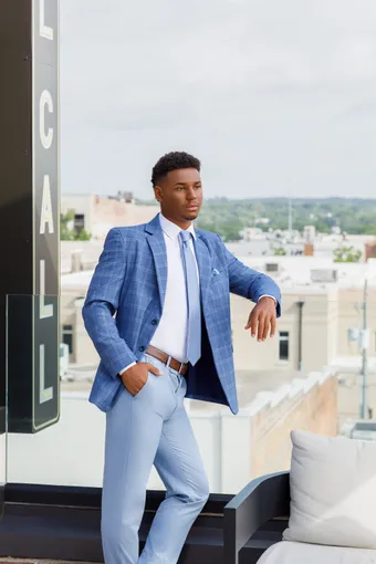 Larr Brio Style #Metro Suit Plaid Indigo #4 frontface vertical cropped thumbnail