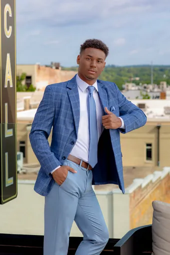 Larr Brio Style #Metro Suit Plaid Indigo #3 frontface vertical cropped thumbnail