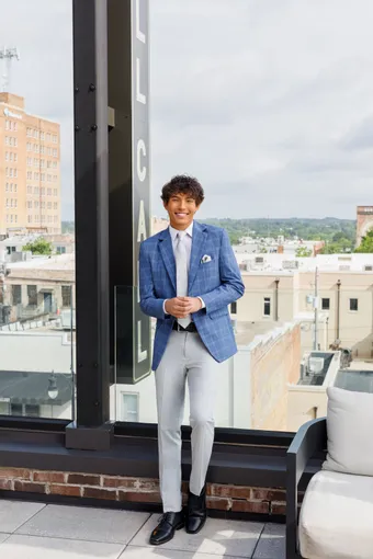 Larr Brio Style #Metro Suit Plaid Indigo #1 frontface vertical thumbnail