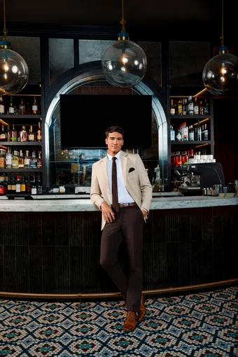 Larr Brio Style #Metro Suit Plaid Tan #0 default frontface vertical thumbnail