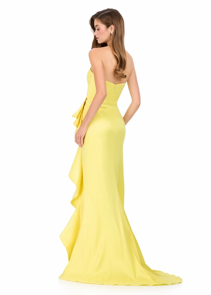 Ashley Lauren Style #11751 Strapless Taffeta Gown with Side Ruffle and Left Leg Slit #15 backface vertical picture