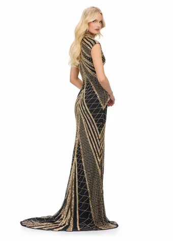 Ashley Lauren 1624  Fitted Beaded High-Neck Evening Gown with Slit #32 backface vertical thumbnail
