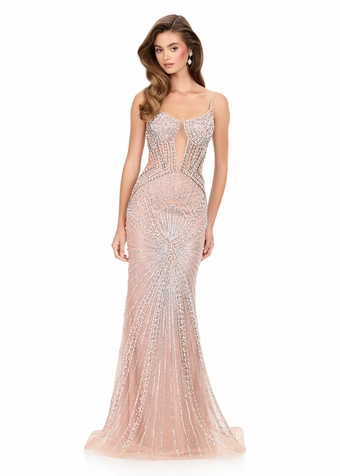 Ashley Lauren 12219   Beaded Mermaid Gown with Illusion Plunge Neckline #1 frontface vertical thumbnail