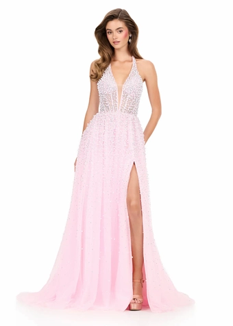 Ashley Lauren 12268   Embellished Halter A-Line Gown with Plunging Neckline & Slit #1 frontface vertical thumbnail