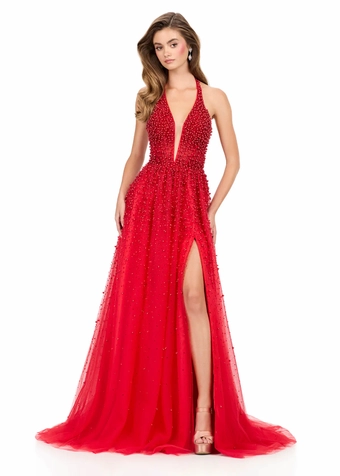 Ashley Lauren 12268   Embellished Halter A-Line Gown with Plunging Neckline & Slit #4 frontface vertical thumbnail