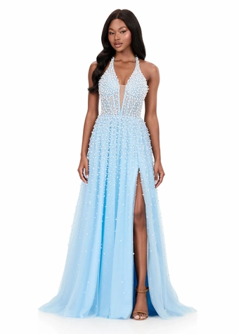 Ashley Lauren 12268   Embellished Halter A-Line Gown with Plunging Neckline & Slit #5 frontface vertical thumbnail