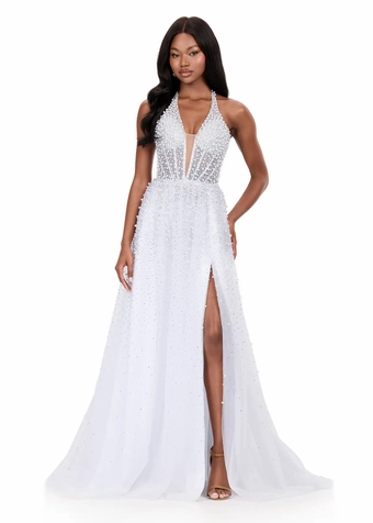 Ashley Lauren 12268   Embellished Halter A-Line Gown with Plunging Neckline & Slit #0 default frontface vertical thumbnail