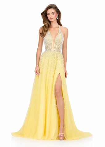 Ashley Lauren 12268   Embellished Halter A-Line Gown with Plunging Neckline & Slit #3 frontface vertical thumbnail