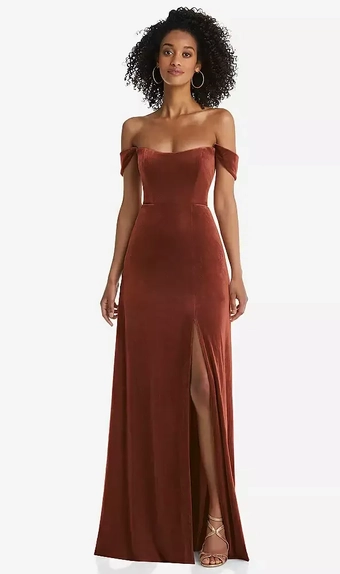 After Six 1551 Off-the-Shoulder Flounce Sleeve Velvet Maxi Dress #2 vertical thumbnail