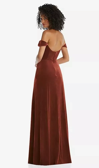 After Six 1551 Off-the-Shoulder Flounce Sleeve Velvet Maxi Dress #1 vertical thumbnail