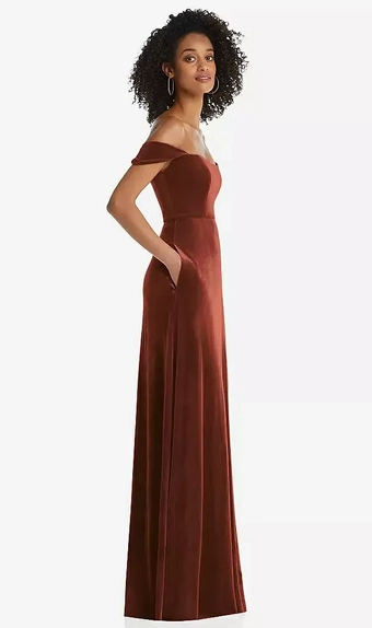 After Six 1551 Off-the-Shoulder Flounce Sleeve Velvet Maxi Dress #3 vertical thumbnail