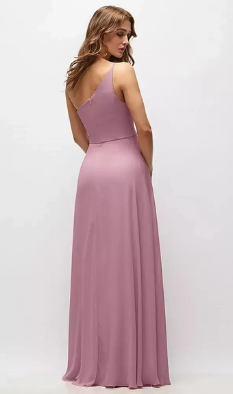 After Six 1555 One-Shoulder Chiffon Maxi Dress with Shirred Front Slit #2 vertical thumbnail