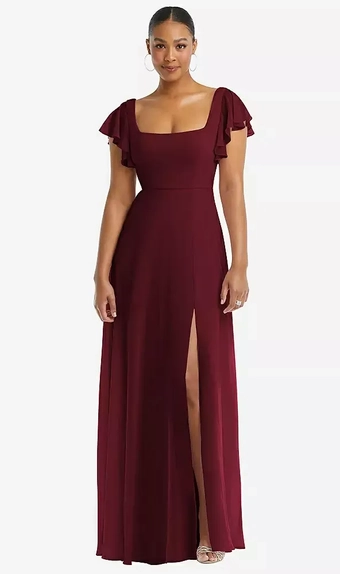 After Six 1568 Flutter Sleeve Scoop Open-Back Chiffon Maxi Dress #1 vertical thumbnail