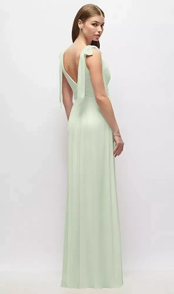 After Six 1569 Plunge Neckline Bow Shoulder Empire Waist Chiffon Maxi Dress #2 vertical thumbnail