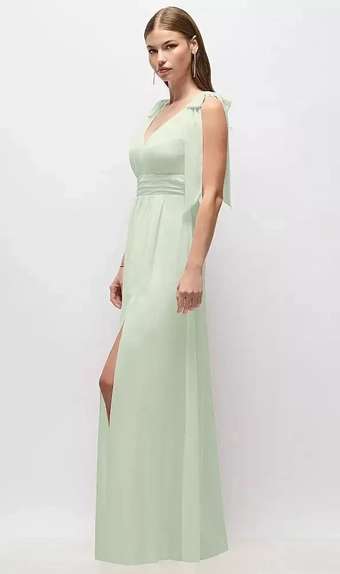 After Six 1569 Plunge Neckline Bow Shoulder Empire Waist Chiffon Maxi Dress #0 vertical thumbnail