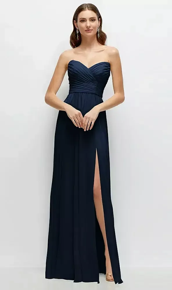 After Six Women's Pleat Detail Strapless Chiffon A-Line Gown - Blue - Gowns