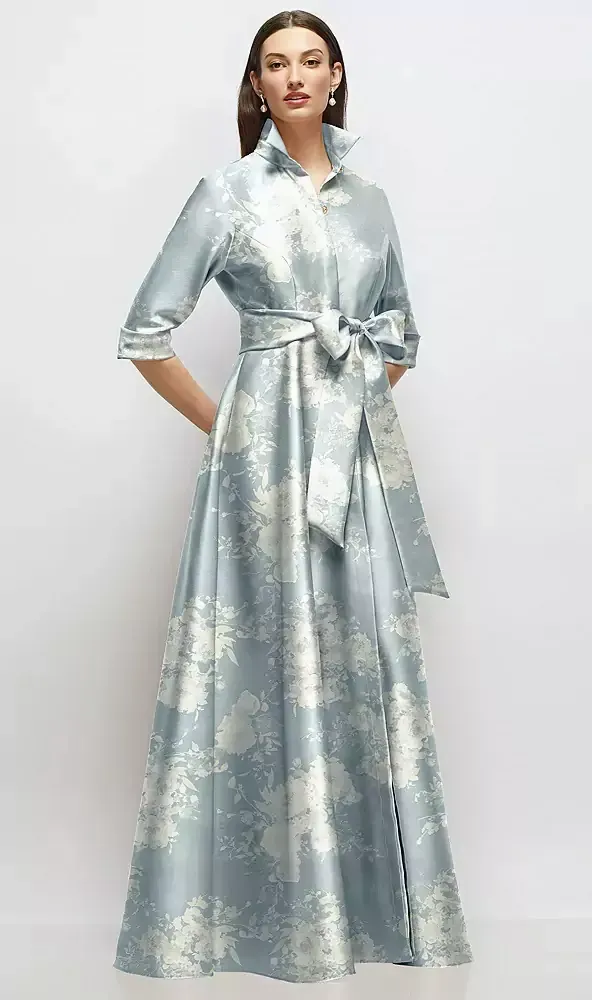 satin floral bridesmaid dresses Whitney Satin Floral Print Dress