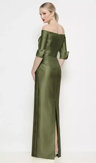 After Six 6936  Off-the-Shoulder 3/4 Sleeve Column Satin Maxi Dress #2 default backface vertical thumbnail