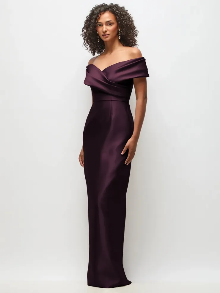 alfred sung satin dress Satin Fit And Flare Maxi Dress With Shoulder Bows In Blue