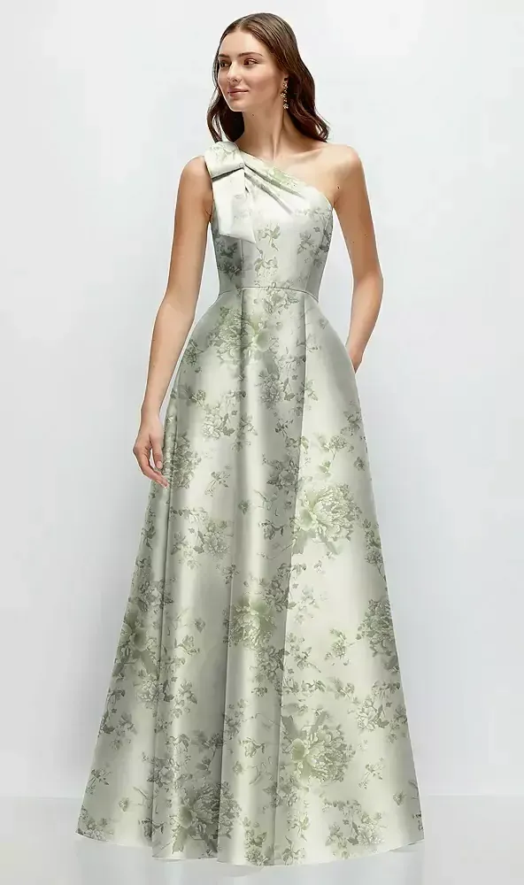 one shoulder floral bridesmaid dress D875FP - Alfred Sung BFCM25US Dark Purple Amsale Bridesmaid Size:4X(28WE) pattern silhouette offers a