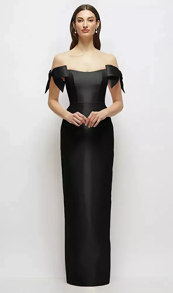 alfred sung black bridesmaid dress D883 Dreamy Satin Off-Shoulder Bow Qunyiney Black Wedding Guest CATEGORY_SHIRT_LONG_SLEEVE Size:US 10Y