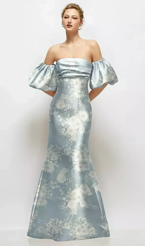 Alfred Sung D885FP Floral Off-shoulder Trumpet Bridesmaid Dress
