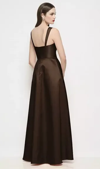 Alfred Sung D898  Shaped Strap Basque Neck Satin Maxi Dress with Pleated Skirt #2 default backface vertical thumbnail