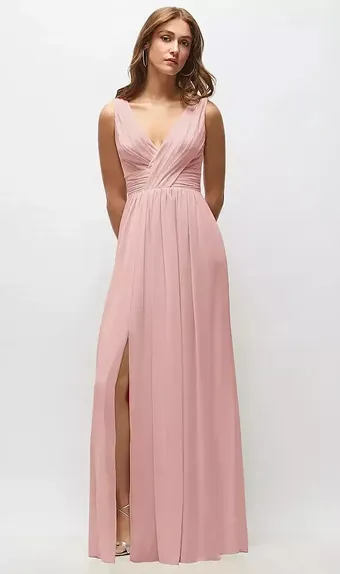 Dessy Collection 2894 Sleeveless Draped Chiffon Maxi Dress with Front Slit #0 default frontface vertical thumbnail