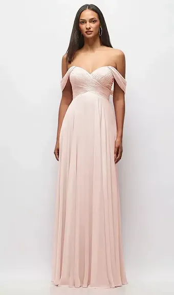 Dessy Collection 2970 Off-the-Shoulder Draped Chiffon Maxi Dress #0 default frontface vertical thumbnail