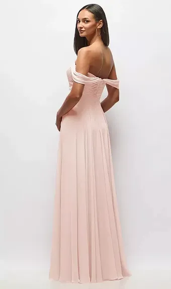 Dessy Collection 2970 Off-the-Shoulder Draped Chiffon Maxi Dress #2 default backface vertical thumbnail