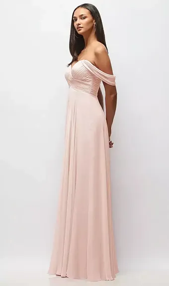 Dessy Collection 2970 Off-the-Shoulder Draped Chiffon Maxi Dress #1 frontface vertical thumbnail