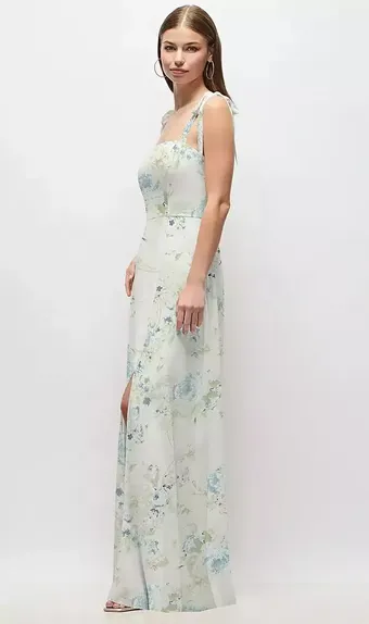Dessy Collection 3042 Tie-Shoulder Chiffon Maxi Dress with Front Slit #1 frontface vertical thumbnail