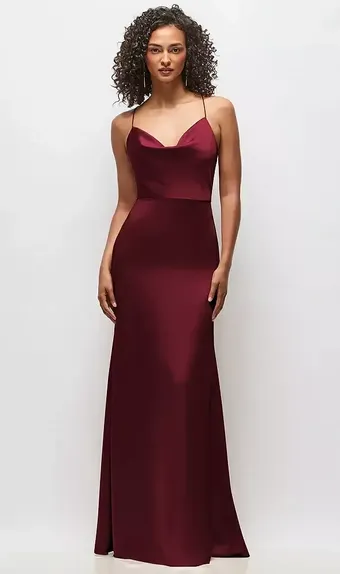 Dessy Collection 3056 Cowl-Neck Criss Cross Back Slip Dress #0 default frontface vertical thumbnail