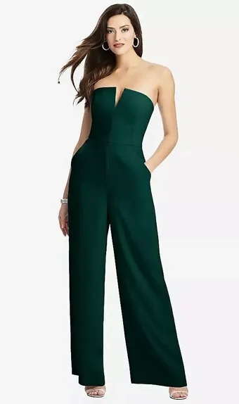Dessy Collection 3066 Strapless Notch Crepe Jumpsuit with Pockets #0 default frontface vertical thumbnail
