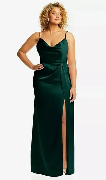 Dessy Collection 3072 Cowl-Neck Draped Wrap Maxi Dress with Front Slit #3 frontface vertical thumbnail