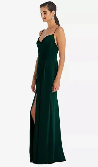 Dessy Collection 3072 Cowl-Neck Draped Wrap Maxi Dress with Front Slit #1 frontface vertical thumbnail