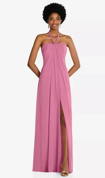Dessy Collection 3109 Draped Chiffon Grecian Column Gown with Convertible Straps #2 frontface vertical thumbnail