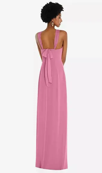 Dessy Collection 3109 Draped Chiffon Grecian Column Gown with Convertible Straps #6 backface vertical thumbnail