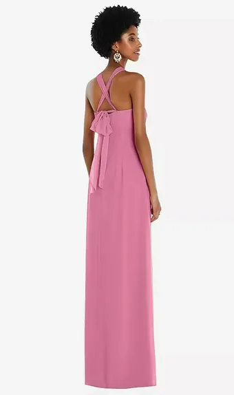 Dessy Collection 3109 Draped Chiffon Grecian Column Gown with Convertible Straps #3 backface vertical thumbnail