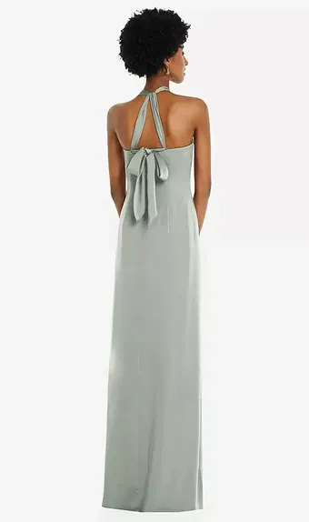 Dessy Collection 3110 Draped Satin Grecian Column Gown with Convertible Straps #5 backface vertical thumbnail