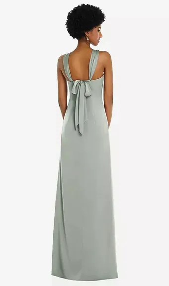 Dessy Collection 3110 Draped Satin Grecian Column Gown with Convertible Straps #9 default backface vertical thumbnail
