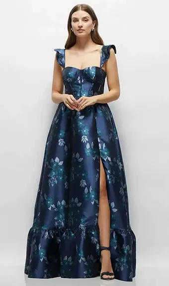 Dessy Collection 3146BRD   Elegant Full Skirt Gown with Slit & Ruffled Straps #2 frontface vertical thumbnail