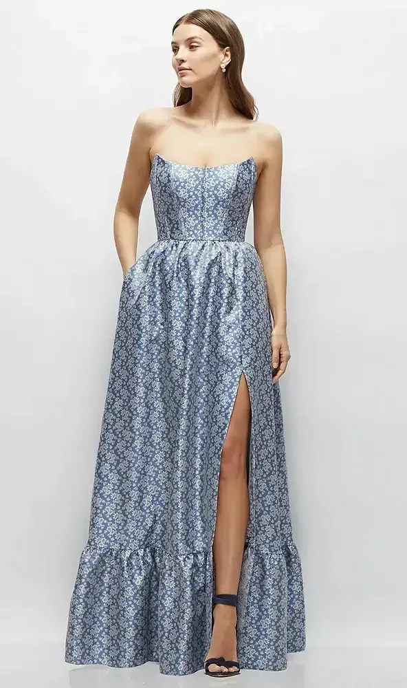dessy blue floral dress Dessy Collection 3146BRD
