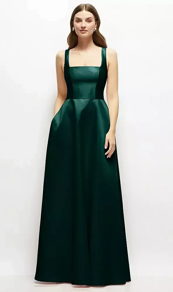 Dessy Collection Women's Square-Neck Satin Maxi Dress with Full Skirt - Evergreen Dessy Collection Women's Square-Neck Satin Maxi Dress with Full Skirt - Evergreen