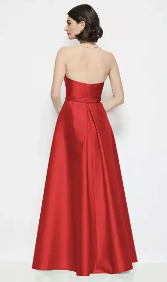 Dessy Collection 3202  Strapless Bow-Waist Satin Column Dress with Overskirt #2 default backface vertical thumbnail