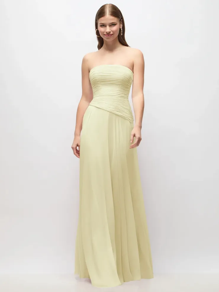 Dessy Lux Chiffon Strapless Ruched Drop Waist Gown Default Thumbnail Image