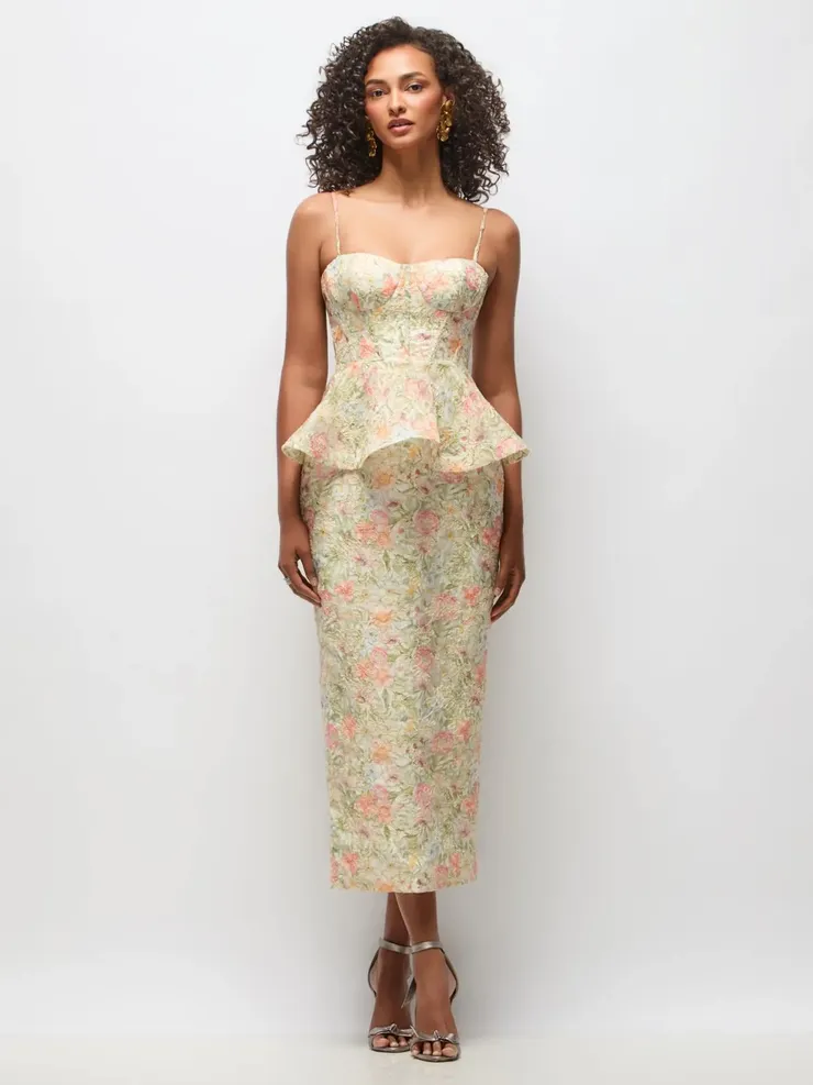 Dessy Wildflower Voile Peplum Tea-Length Dress Default Thumbnail Image