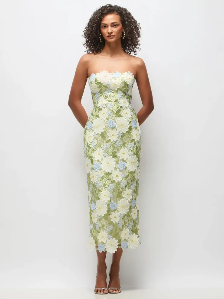 Dessy Strapless Daisy Lace Tea Length Motif Dress Default Thumbnail Image