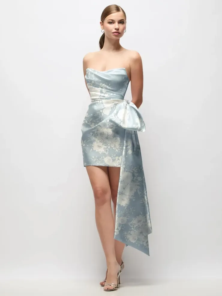 Dessy Strapless Floral Satin Pleated Bow Mini Default Thumbnail Image