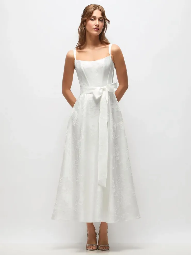 Dessy Elegant Floral Jacquard Corset Tea-Length Default Thumbnail Image